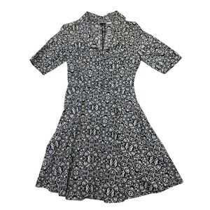 eShakti Custom Fit & Flare Dress Black White Print Career Casual